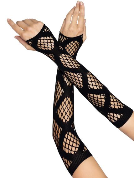 Довгі мітенки Leg Avenue Faux wrap net arm warmers One size Black, велика сітка sexstyle