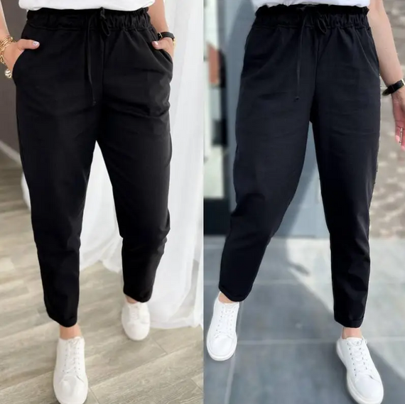 Женские легкие льняные брюки укороченные GF1702 цвет черный, размер 42 | Зображення 1