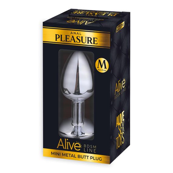 Металлическая анальная пробка с кристаллом Alive Mini Metal Butt Plug Black M | Зображення 1