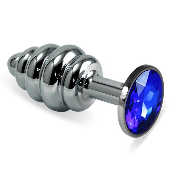 Анальна пробка - Heavy Metal Anal Plug Silver Rosebud Spiral Darkblue sexstyle