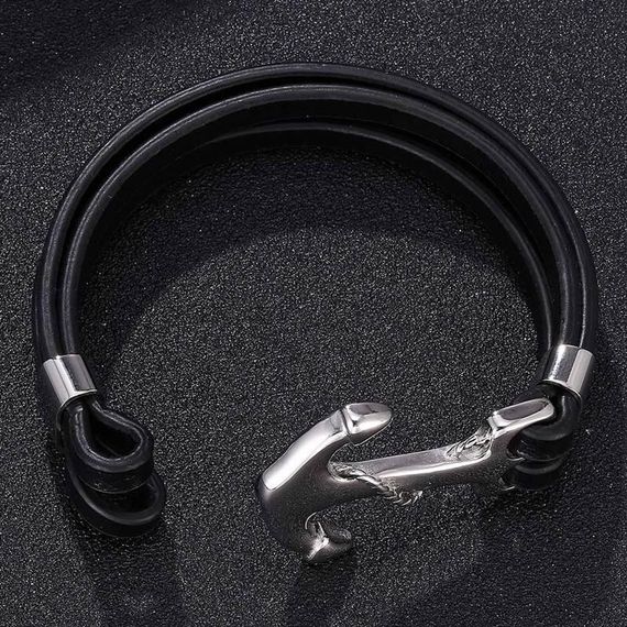 Чоловічий шкіряний браслет Primo Rope Anchor з застібкою якір - Black | Зображення 4