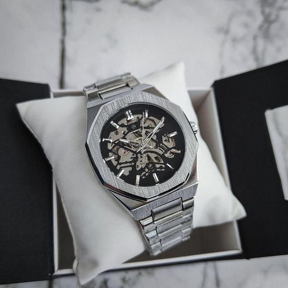 Механічний класичний чоловічий годинник Forsining 8198 Silver