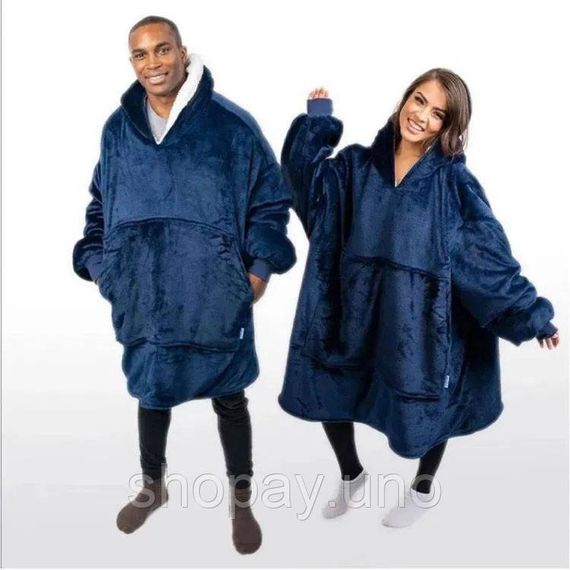 Толстовка плед з капюшоном і рукавами Huggle Hoodie оверсайз Blue | Зображення 3