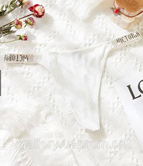 Женские кружевные стринги Виктория Сикрет со стразами, бикини стринги Victoria`s Secret, премиум качество