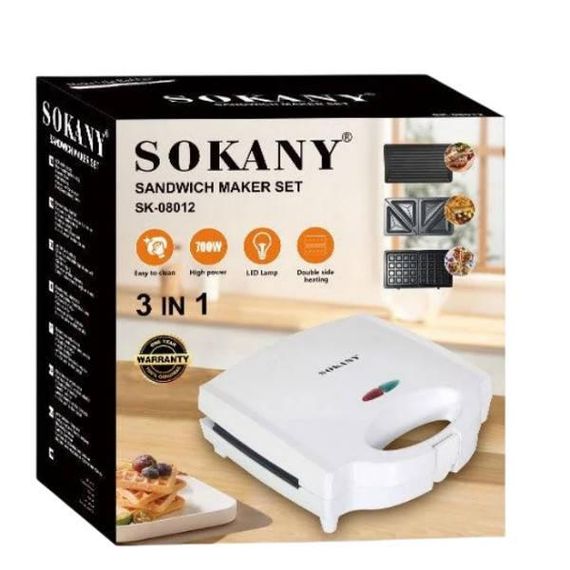 Сендвічниця з антипригарним покриттям 3 в 1 (700Вт) Sokany SK-08012 Біла