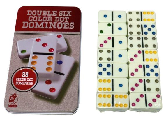 Настольная игра Double Six Color Dot Dominoes (Домино) (Металлическаякоробка)