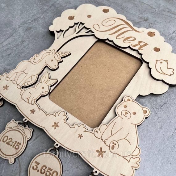 Іменна дерев’яна фоторамка з даними про народження дитини Подарунок новонародженому метрика | Зображення 7