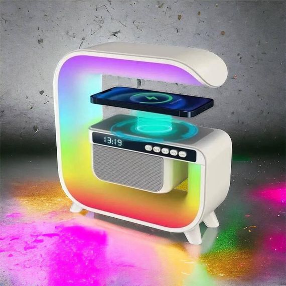 Нічний акумуляторний RGB G3 з бездротовою зарядкою 15W і Bluetooth колонкою 3W Настільна NE-103 смарт лампа