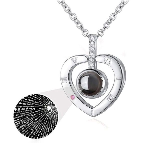 Кулон з ланцюжком "I love you" на 100 мовах світу / Жіночий кулон з проекцією / Підвіска на шию | Зображення 5