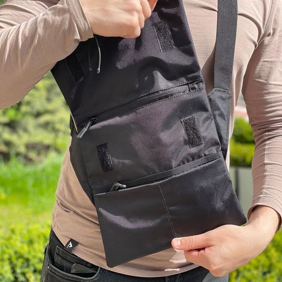 Тактичний месенджер, Чоловіча сумка чорна тканинна, Чоловіча сумка через плече шкіра | Зображення 3