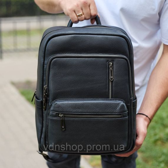 Міський чоловічий рюкзак із натуральної шкіри 40х30х18, наплічник для роботи та подорожей, чорний | Зображення 5