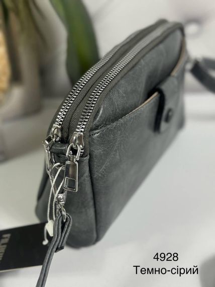 Сумка маленькая кросс-боди на длинном ремешке через плечо Темно-серая | Зображення 3