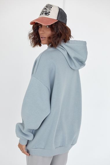 Теплое женское худи oversize с вышивкой Memory серый цвет L | Зображення 1