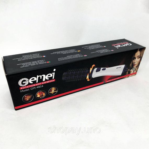 Фен щетка с вращающейся насадкой Gemei GM-4826, Профессиональный вращающаяся фен щетка крутящаяся AB-91 | Зображення 7