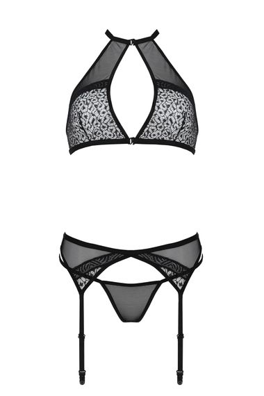 Комплект білизни Passion SATARA SET XXL/XXXL black, топ, пояс для панчіх, стрінги | Зображення 2