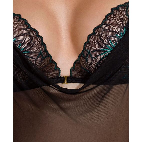 Сорочка Passion DELIENA CHEMISE L/XL black, стринги с заниженной талией | Зображення 4