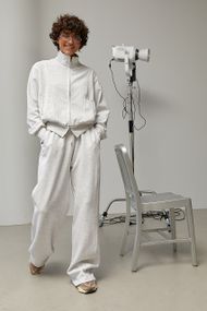 Спортивний костюм із кофтою на бликавці та широкими штанами - світло-сірий цвет, M (є розміри)