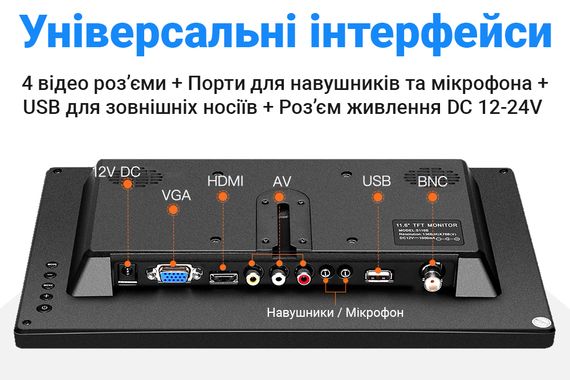 Автомобільний монітор в машину 13,3" дюйма для камер заднього виду Podofo A3125EU, FullHD 1080P, 12-24V | Зображення 6