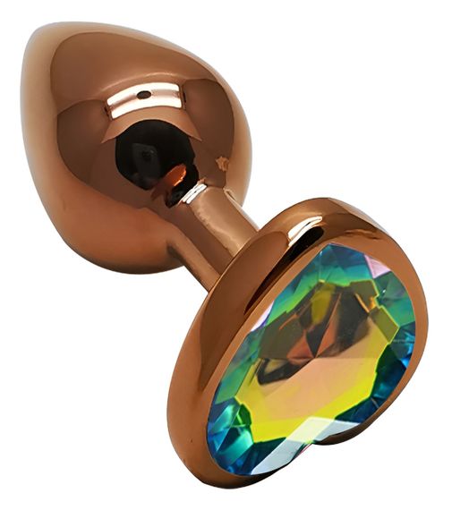 Анальна пробка з кристалом EGZO - Dark Gold Heart Plug Rainbow, size S Sex Aura | Зображення 1