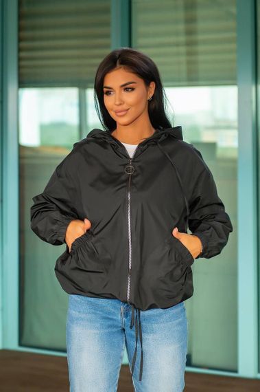 Женская свободная ветровка оверсайз с капюшоном FC1829 размер 56/60, цвет черный | Зображення 1