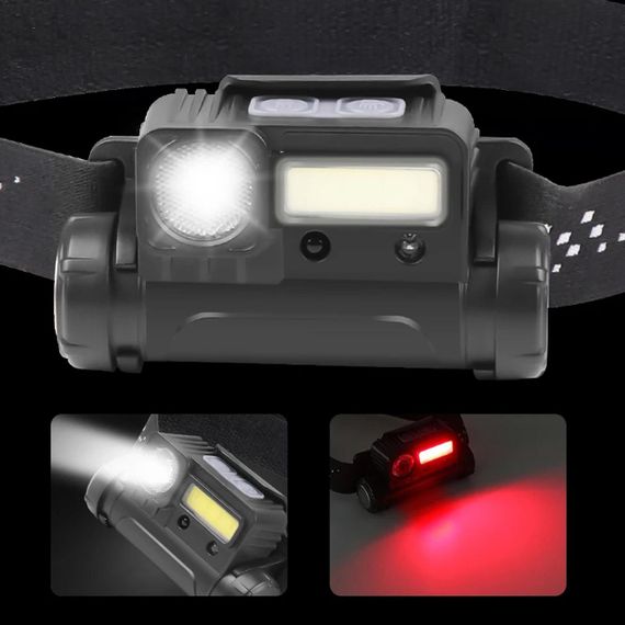 Налобний ліхтар з датчиком руху, від USB, BL 123 COB / Акумуляторний ліхтарик на голову | Зображення 4