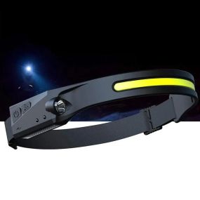 Легкий налобний ліхтар LED+COB з датчиком руху та червоним світлом (чорний)