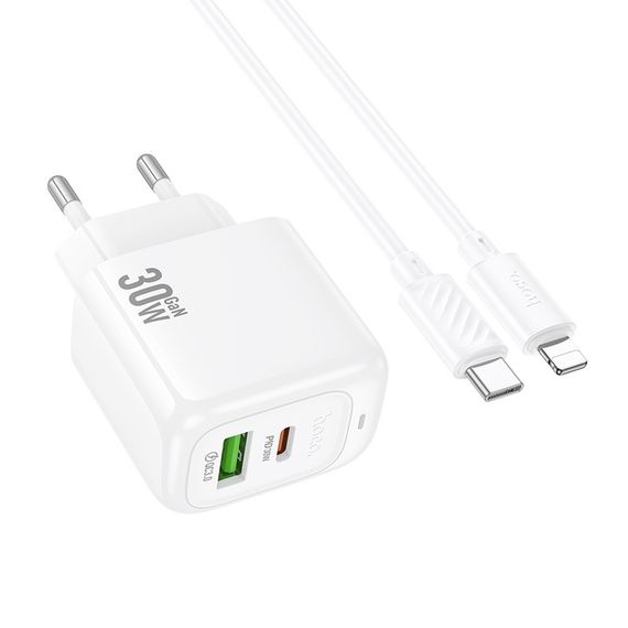 МЗП Hoco CS55A Surplus PD30W+QC3.0 (1USB-A/1C) + кабель Type-C to Lightning White | Зображення 3