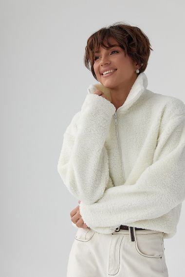 Жіночий кардиган із хутра Тедді на блискавці - білий цвет, S (є розміри)