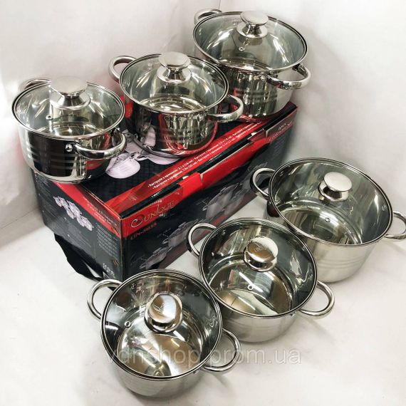 Набір каструль з антипригарним покриттям UNIQUE, Набір каструль якісних з кришками KN-73