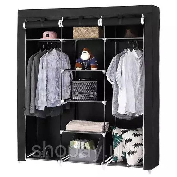 Шкаф тканевый 3 секции складной с каркасом STORAGE WARDROBE 175 х 130 х 45 см. Цвет: черный | Зображення 5