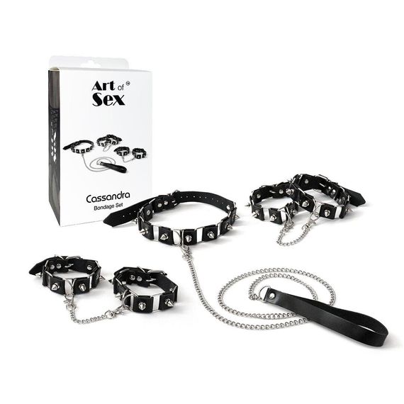 Бондажний набір: нашийник з повідцем, наручники та поножі Art of Sex - Cassandra, колір чорний sexstyle | Зображення 5