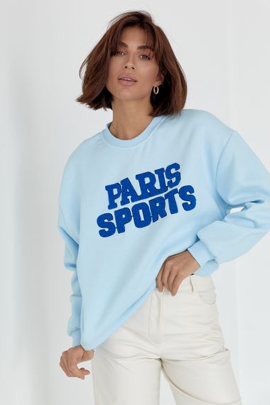Теплый свитшот на флисе с надписью Paris Sports - голубой цвет, S (есть размеры) | Зображення 4