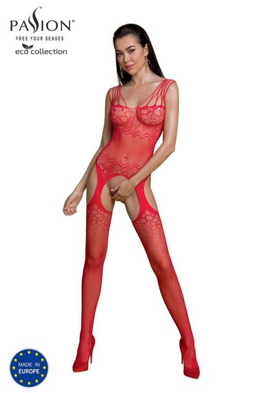 Бодистокинг Passion ECO BS004 red открытый доступ, имитация подвязок, цветочный декор sexstyle