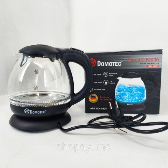 Скляний електрочайник Domotec MS-7910 1л 1650Вт з LED підсвічуванням | Зображення 3