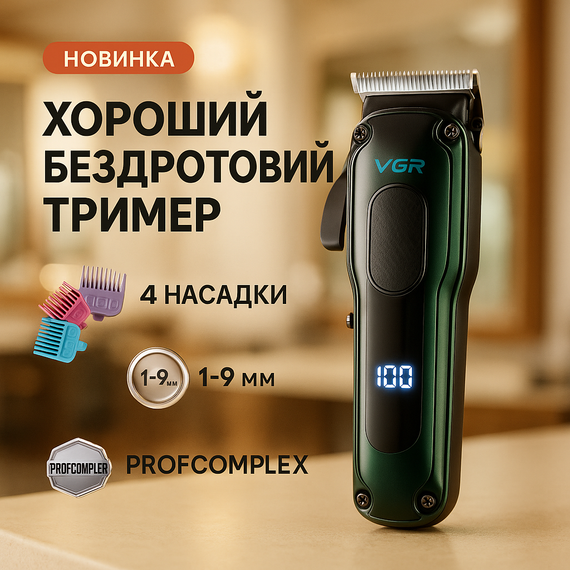 Машинка для окантовки акумуляторна VGR V-013, Машинка для стрижки волосся з різними насадками CE-21