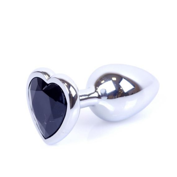 Анальна пробка - Jewellery Silver Heart Plug Black | Зображення 1