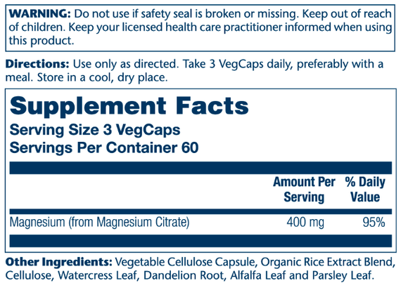 Magnesium Citrate 400mg - 180 vcaps | Зображення 1