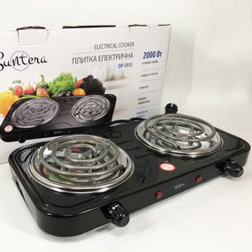 Плита электрическая Suntera DP-1915 2 кВт, электроплита 2 конфорки, плита двухкомфорочная. Цвет: черный