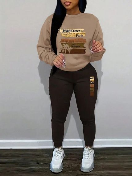 Женский спортивный костюм штаны и свитшот GF07955 цвет кофейно-коричнево, размер 42/44 | Зображення 2