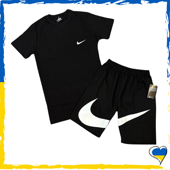 Комплект шорти Nike Big Swoosh + футболка Nike чорна. XS S M L XL XXL