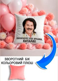 Подушка плюшева Мерч Крафт Дизайн з принтом Зібров 2 рожевий плюш квадратна 33х33 см