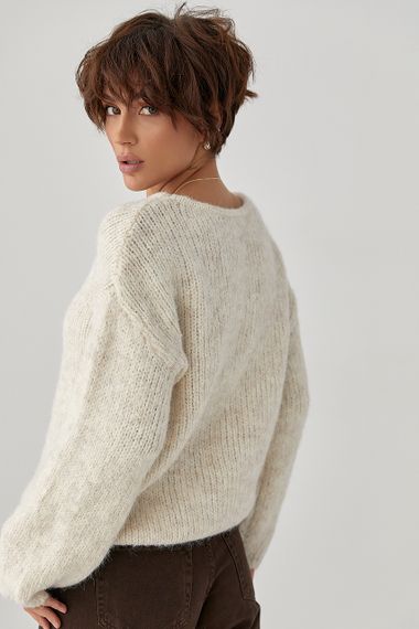 Мохерова кофта вільного фасону - бежевий цвет, ONE SIZE (є розміри) | Зображення 1