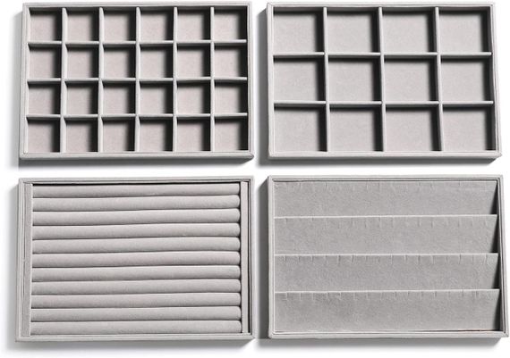 Органайзери для прикрас набір 4 шт, сірий, лотки оксамитові для каблучок, сережок, браслетів, намиста, біжутерії