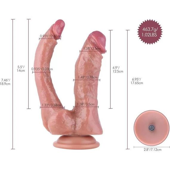 Двойной фаллоимитатор для секс-машин Hismith Double Penetrator, 7.46″, KlicLok и присоска Sex Aura | Зображення 1