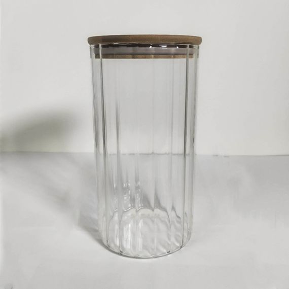 Емкость стеклянная с деревянной крышкой (круглая полосатая) VT-7613 Vittora 1300 мл | Зображення 2