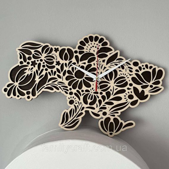 Настінний годинник Карта України з фанери Патріотичний дерев'яний годинник | Зображення 1