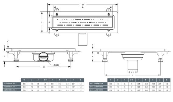 Душовий канал з горизонтальним фланцем, з сухим затвором MAXIFLOW Prime 360, решітка "ДОЩ", 60 см 4023.TY050.K.060.1 | Зображення 1
