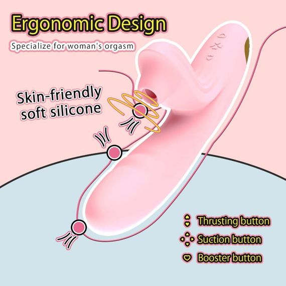 Вібратор-кролик BeYourLover Anita з вакуумом, фрикціями і підігрівом, рожевий, 22,2 × 8 см Sex Aura | Зображення 5