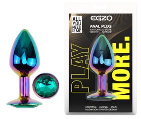 Анальная пробка с кристаллом EGZO - Multicolor Round Plug Marine size S Sex Aura