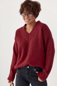 В'язаний однотонний пуловер вільного фасону - темно-червоний цвет, ONE SIZE (є розміри)